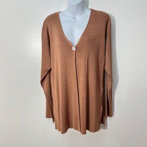 April Cornell Womens‎ V-Neck Cardigan Sweater M/L Rayon Cotton Blend Brown